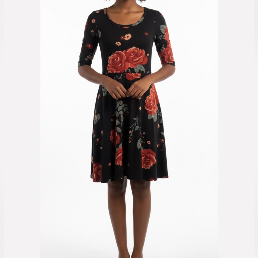 LuLaRoe floral black/red swing dress XS